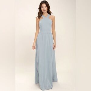 NEW Lulus Air of Romance Light Blue Lined Flowy Drapey Maxi Dress, XL